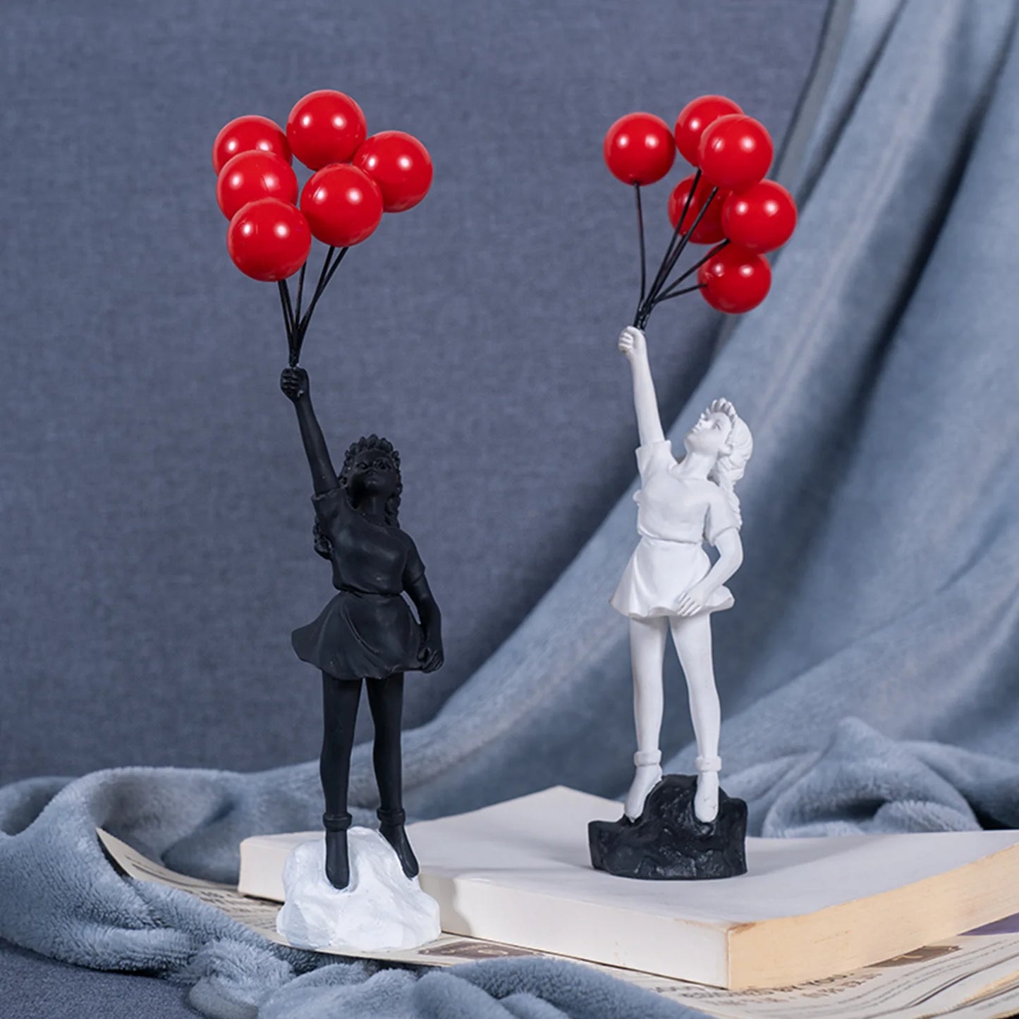 Resin Balloon Girl Figurine Sculpture Modern Abstract Home Office Desk Decor