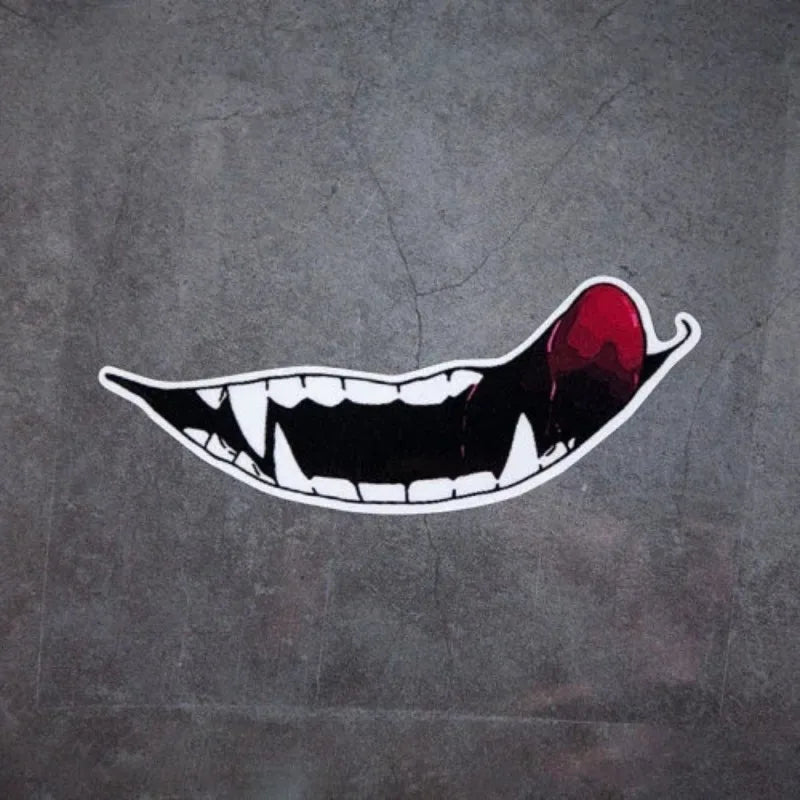 1pc Evil Teeth and Tongue Motorcycle Helmet Fuel Tank Stickers Racing Body Window Funny Decoration Universal Vinyl Decals-EXPROTAS