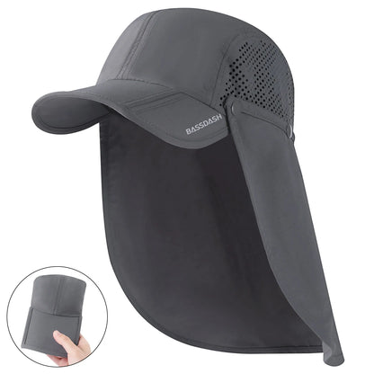 BASSDASH UPF 50+ Fishing Hat Foldable Cap with Removable Neck Flap
