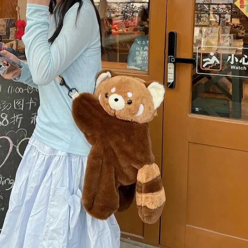 Cute Red Panda Plush Shoulder Bag Women Travel Backpack Crossbody