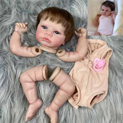 20" Reborn Doll Kit LouLou Awake 3D Painted Skin Blue Eyes Rooted Hair Parts