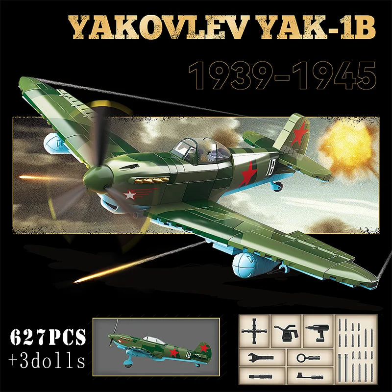 WW2 Fighter Plane Building Blocks Yak-1B La-7 P-51 Spitfire Bf-109E Toy Set