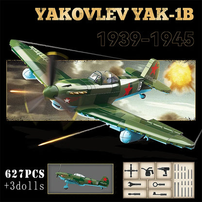 WW2 Fighter Plane Building Blocks Yak-1B La-7 P-51 Spitfire Bf-109E Toy Set