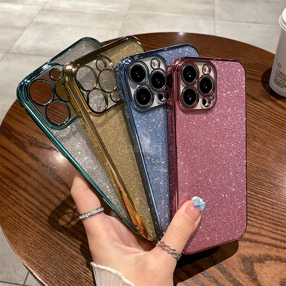Square Glitter Plating Case for iPhone 11-16 Pro Max Mini XR XS Clear Cover