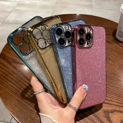 Square Glitter Plating Case for iPhone 11-16 Pro Max Mini XR XS Clear Cover