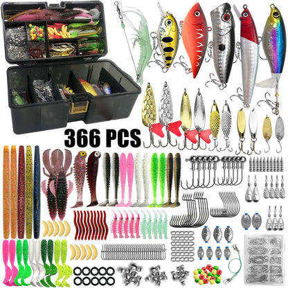 366Pcs Tackle Box Fishing Lure Set for Trout Pike Bass Pro Gear