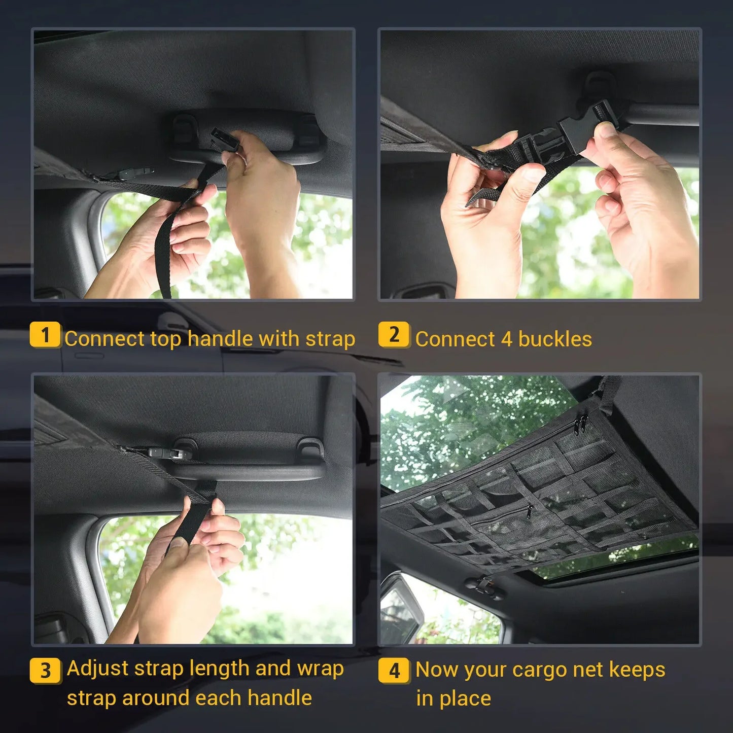 Cargo Net 90x65CM Ceiling Organizer for SUV Van Camping - 25kg Capacity