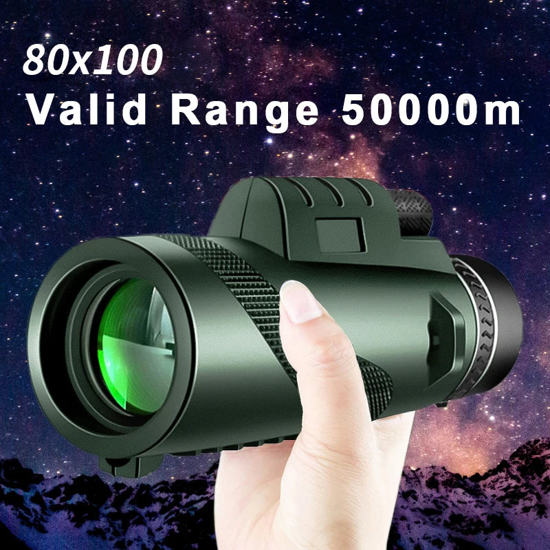 80x100 HD Zoom Monocular Telescope Tripod Phone Clip Hunting Camping