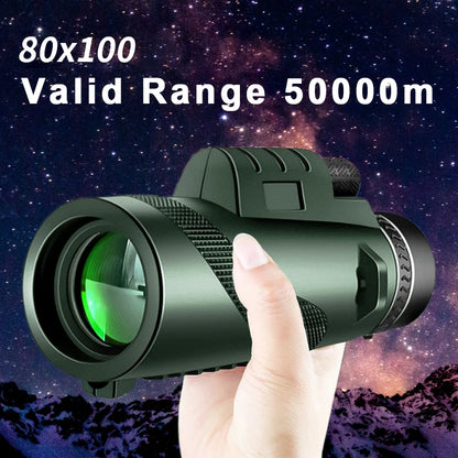 80x100 HD Zoom Monocular Telescope Tripod Phone Clip Hunting Camping