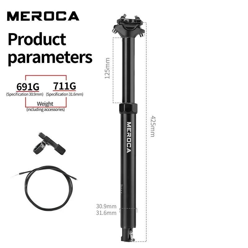 MEROCA Dropper Seatpost Internal Routing 425mm with Remote 27.2/30.9/31.6 - EXPROTAS