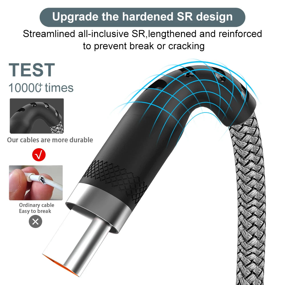 USB Charging Cable 6A Fast for Huawei Xiaomi Samsung 1m 2m 3m 5m