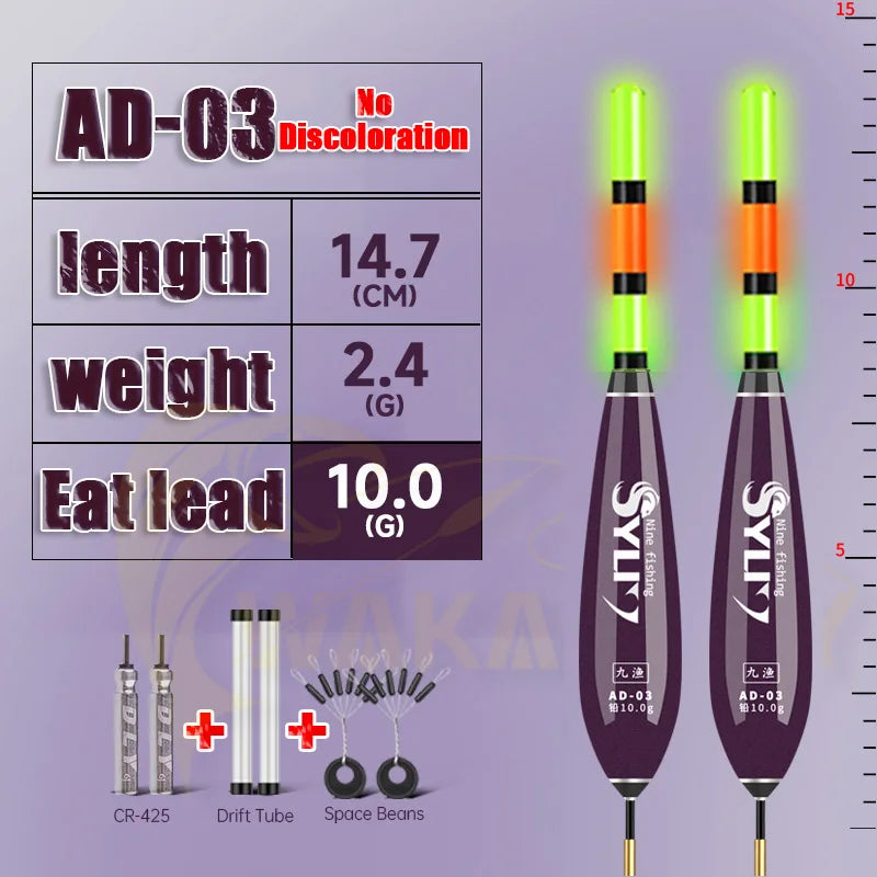 2PCS Rock Fishing Floats 5.2mm Night Light Float w/ Color Change Tail
