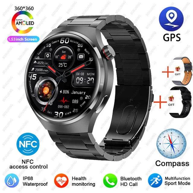 For Huawei GT4 PRO Smart Watch Men Watch 4 Pro AMOLED HD Screen Bluetooth Call GPS NFC Heart rate waterproof SmartWatch 2024 New-EXPROTAS