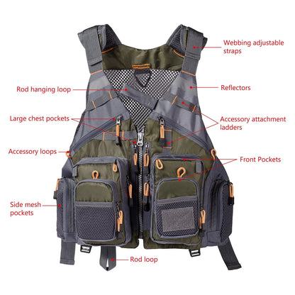 Breathable Fly Fishing Vest Adjustable Outdoor Tackle Storage Waistcoat