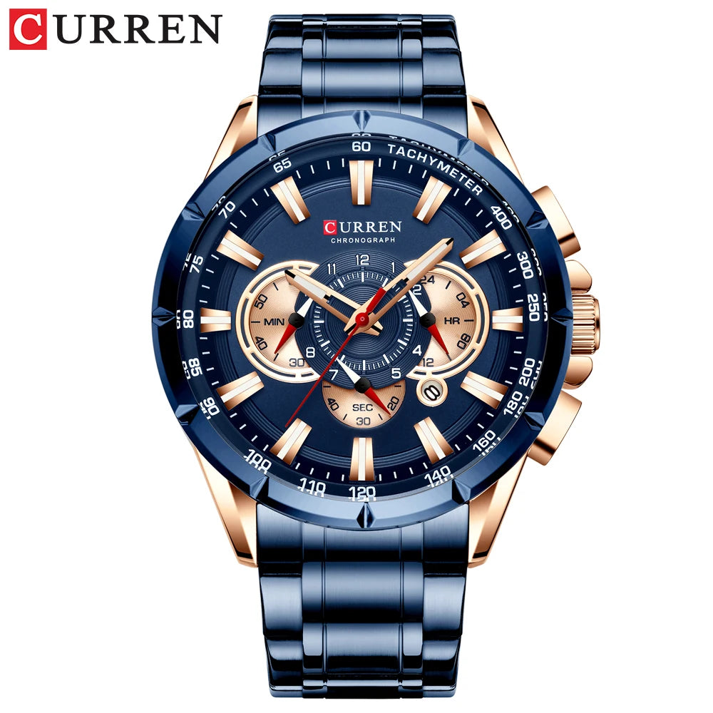 Stainless Steel Curren Mens Quartz Watch Luminous Waterproof Big Dial