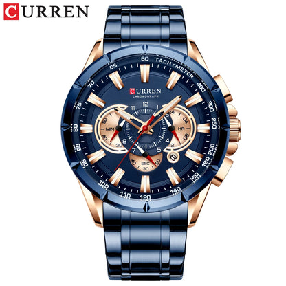 Stainless Steel Curren Mens Quartz Watch Luminous Waterproof Big Dial