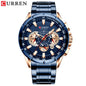 Stainless Steel Curren Mens Quartz Watch Luminous Waterproof Big Dial