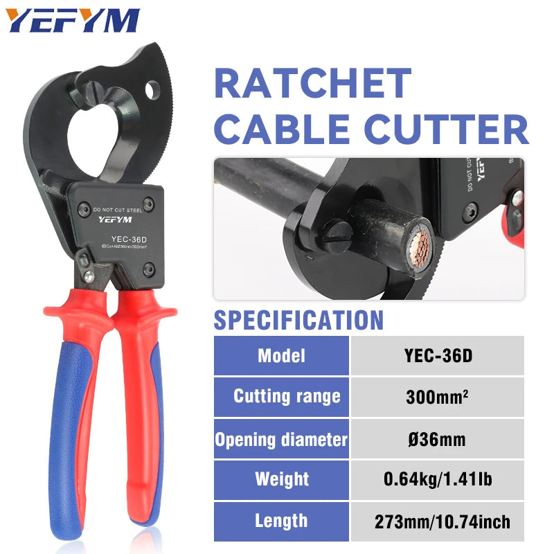 Insulated Ratcheting Cable Cutters Wire Pliers Heavy Duty Wire Cutters for Multi-Strand Aluminum & Copper Cables up to 240mm²-EXPROTAS