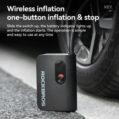 ROCKBPROS Mini Portable Bicycle Electric Pump 70psi 2600mAH Tire Air Inflator Pump MTB Road Bike Electric Vehicle Cycling Pump
