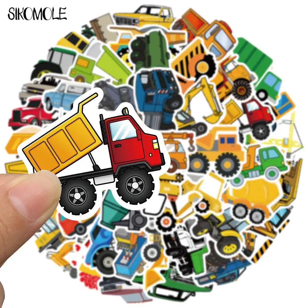 50PCS Cartoon Car Truck Stickers Kawaii DIY Skateboard Decals Kids Toys