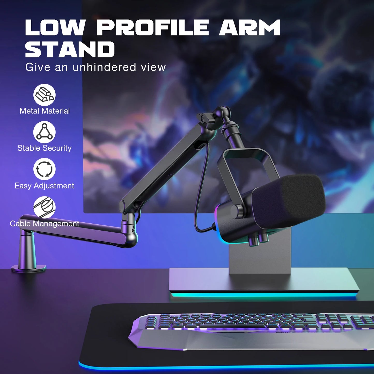 FIFINE Low-Profile Microphone Boom Arm Stand Desk Mount with Cable Management for K688 AM8 (BM88)