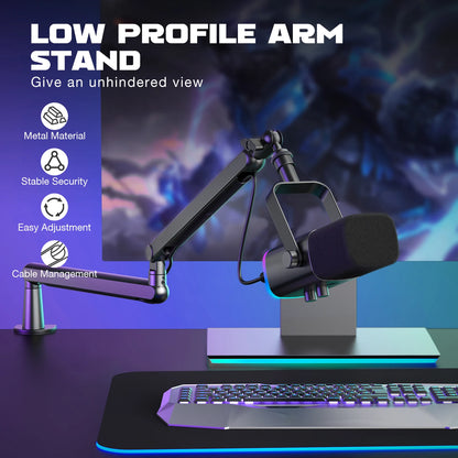FIFINE Low-Profile Microphone Boom Arm Stand Desk Mount with Cable Management for K688 AM8 (BM88)