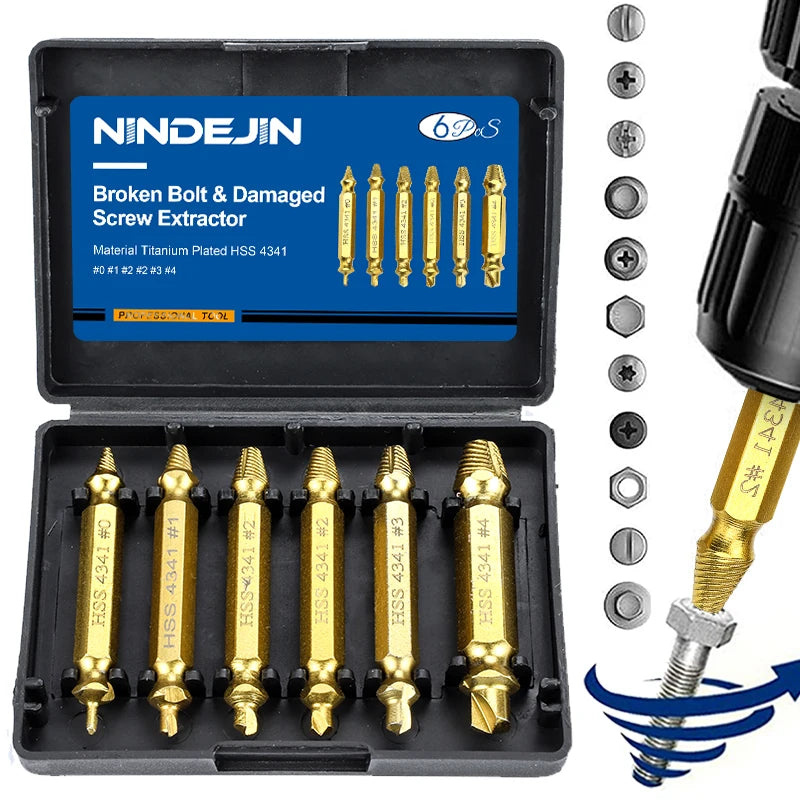 6pcs Screw Extractor Drill Damaged Bolt Remover Easy Out Bits Set