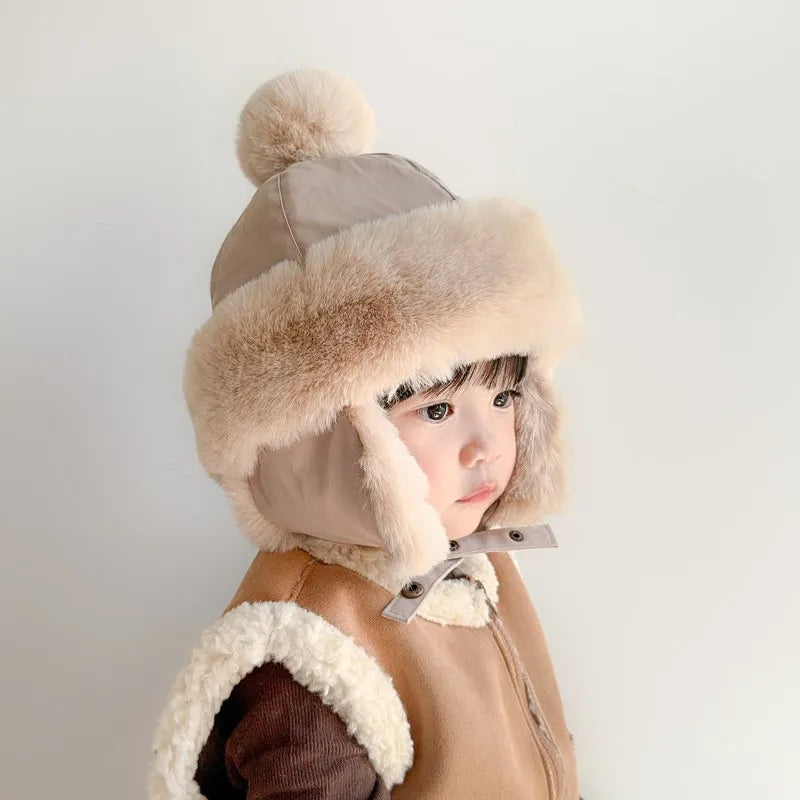 Baby Ear Protection Hat Winter Warm Wool Cute Thickened Bear Cap