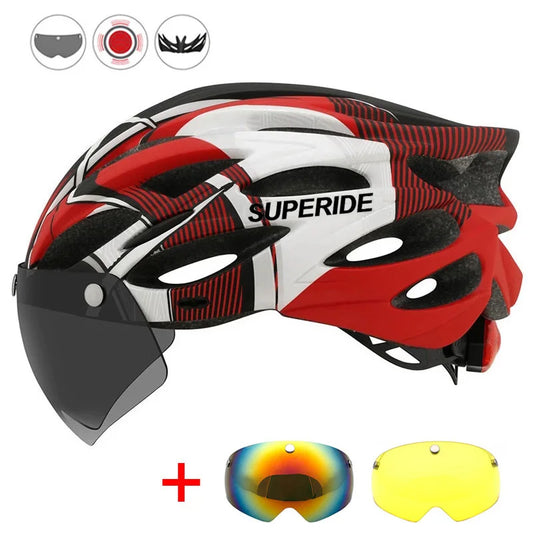 SUPERIDE Men Women Cycling Helmet with Rearlight Sports MTB Bicycle Helmet Road Bike Mountain Bike Helmet with Goggles & Visor-EXPROTAS