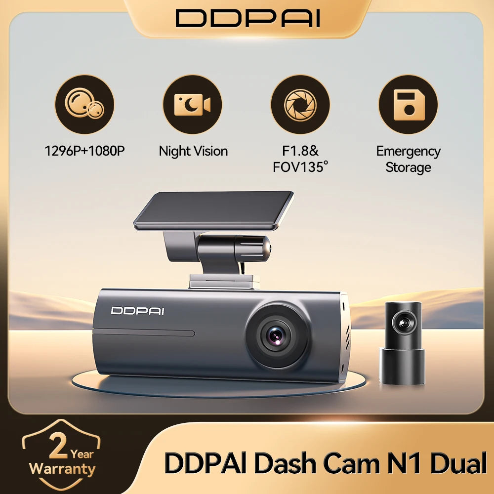 DDPAI N1 Dual Dash Cam 1296P Front & Rear NightVIS App Control
