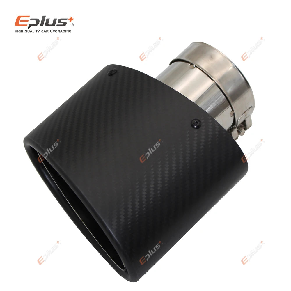 Universal Car Matte Carbon Fiber Muffler Tip Exhaust Pipe Nozzle Decoration Stainless Silver Oval 150mm Tilting Left Right-EXPROTAS