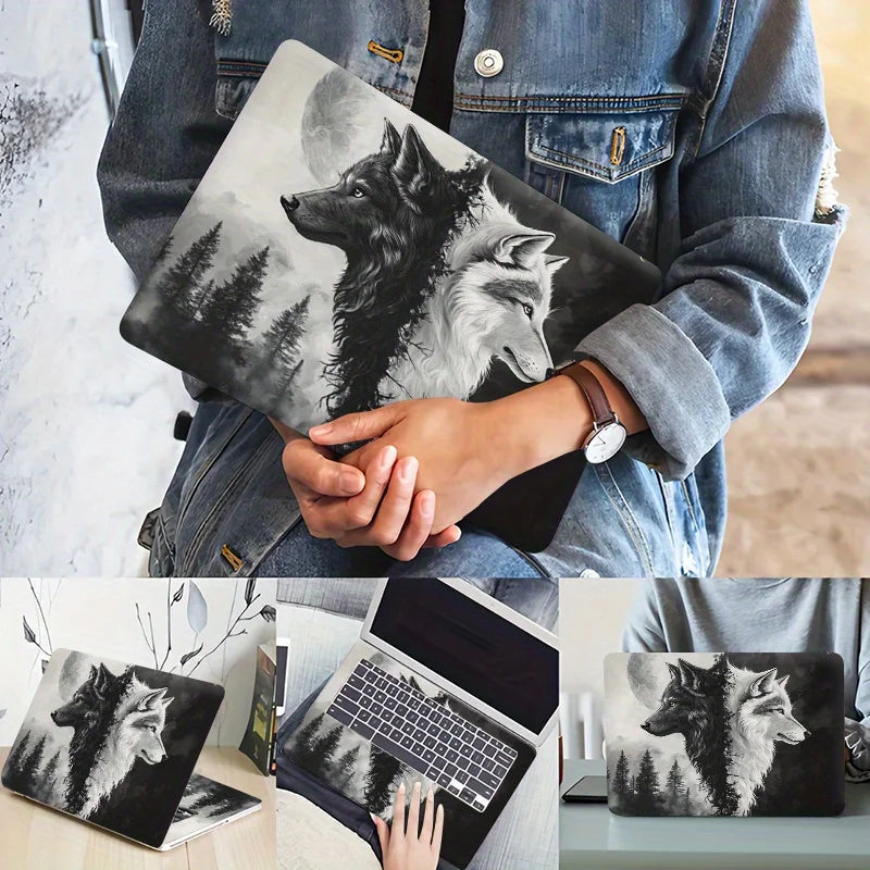 3 Art Scratch Protection Stickers for MacBook PC Chromebook - Wolf Full Moon
