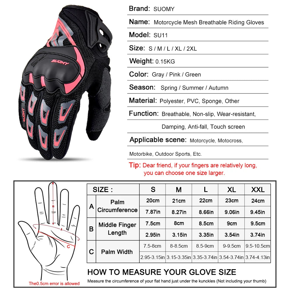 Suomy Summer Motorcycle Gloves Mesh Breathable Touch Screen Moto Motocross Unisex
