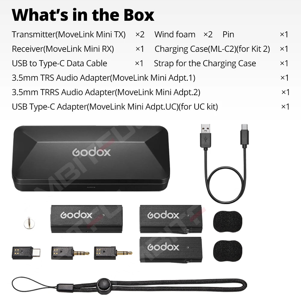 Godox MoveLink Mini LT UC 2.4GHz Wireless Lavalier Microphone Kit for iPhone Type-C Smartphones DSLR Cameras