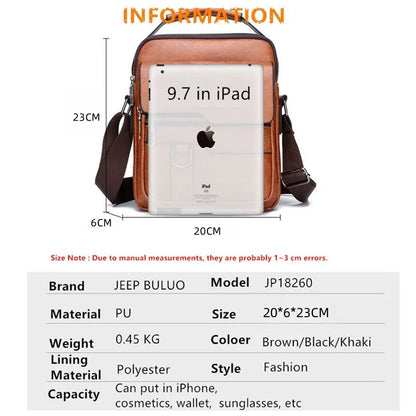 JEEP BULUO Men’s Leather Crossbody Shoulder Bag Business Messenger