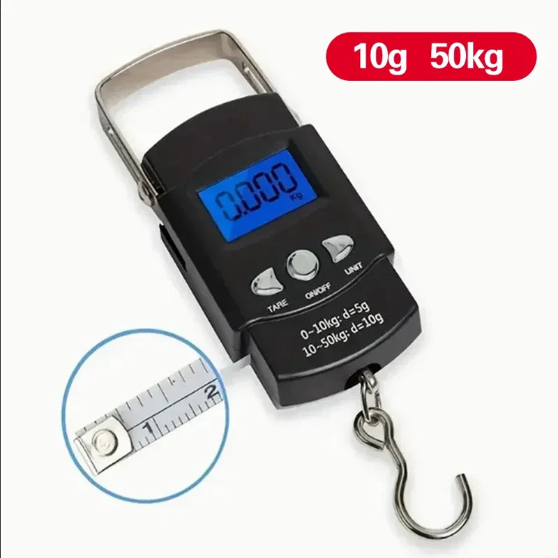 50kg/10g Portable LCD Hanging Scale w/ 100cm Tape for Travel & Luggage