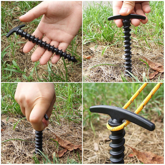 10PCS Camping Tent Stakes Screw Pegs Ground Anchors Windproof Accessories