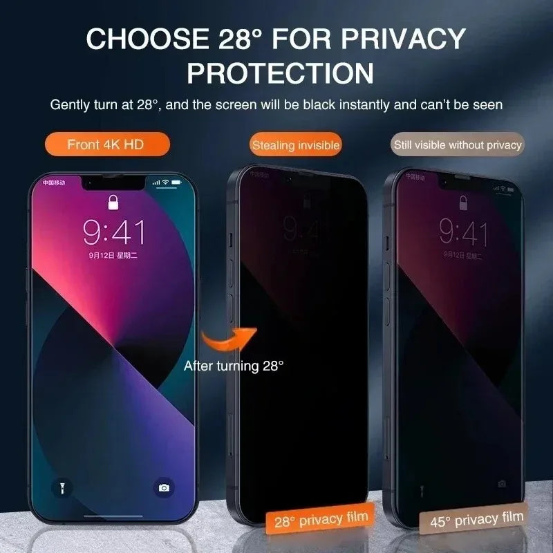 4PCS Privacy Screen Protector for iPhone 14 15 16 Anti-Spy Glass Protectors