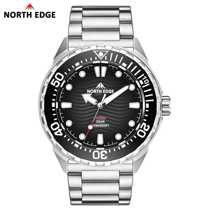 NORTH EDGE TRITON 2025 Solar Dive Watch Men 300M Waterproof Stainless Steel