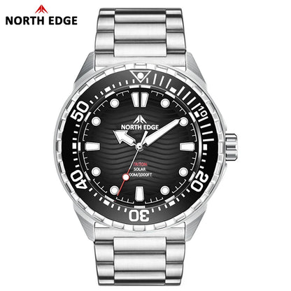 NORTH EDGE TRITON 2025 Solar Dive Watch Men 300M Waterproof Stainless Steel
