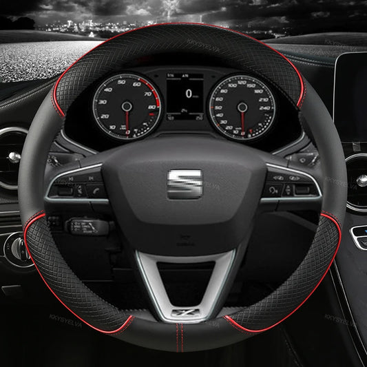 38cm Steering Wheel Cover Microfiber Leather Non-Slip Red Blue Beige Coffee