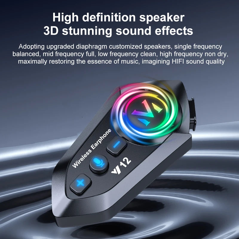 Y12 Motorcycle Helmet Bluetooth Headset Dual Mic FM Radio Waterproof Speaker