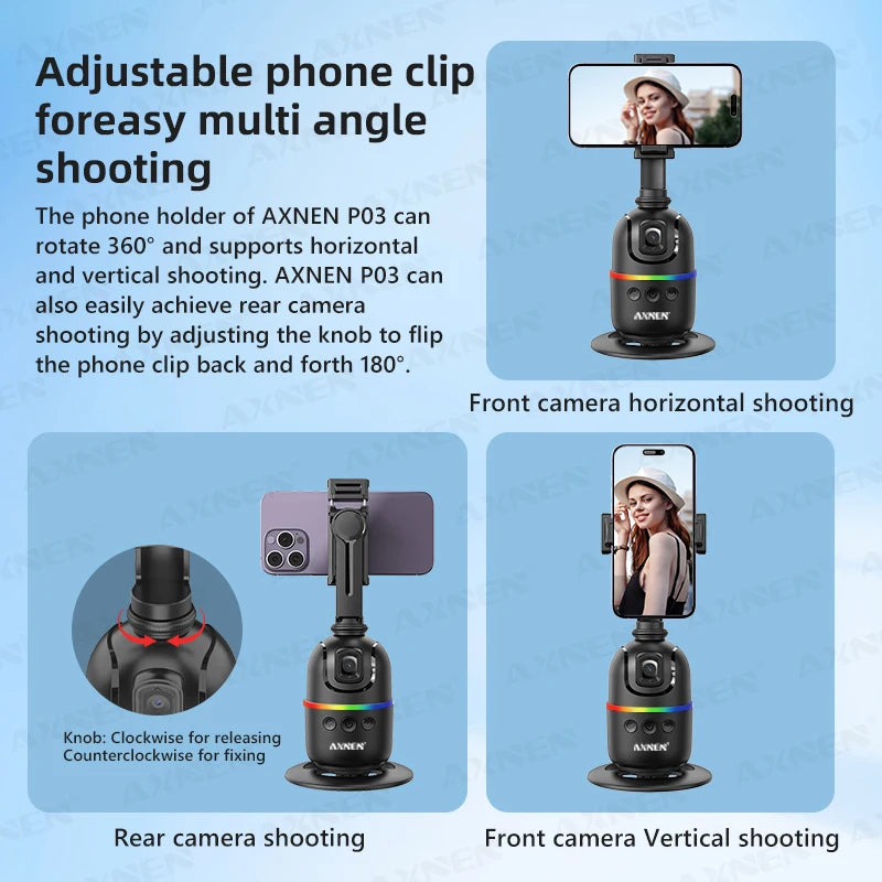 Smart Auto Face Tracking AI Gimbal for Smartphone & Action Camera 360° Vlog Kit w/ Tripod