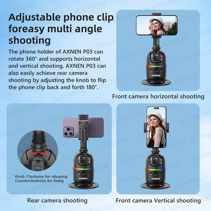 Smart Auto Face Tracking AI Gimbal for Smartphone & Action Camera 360° Vlog Kit w/ Tripod