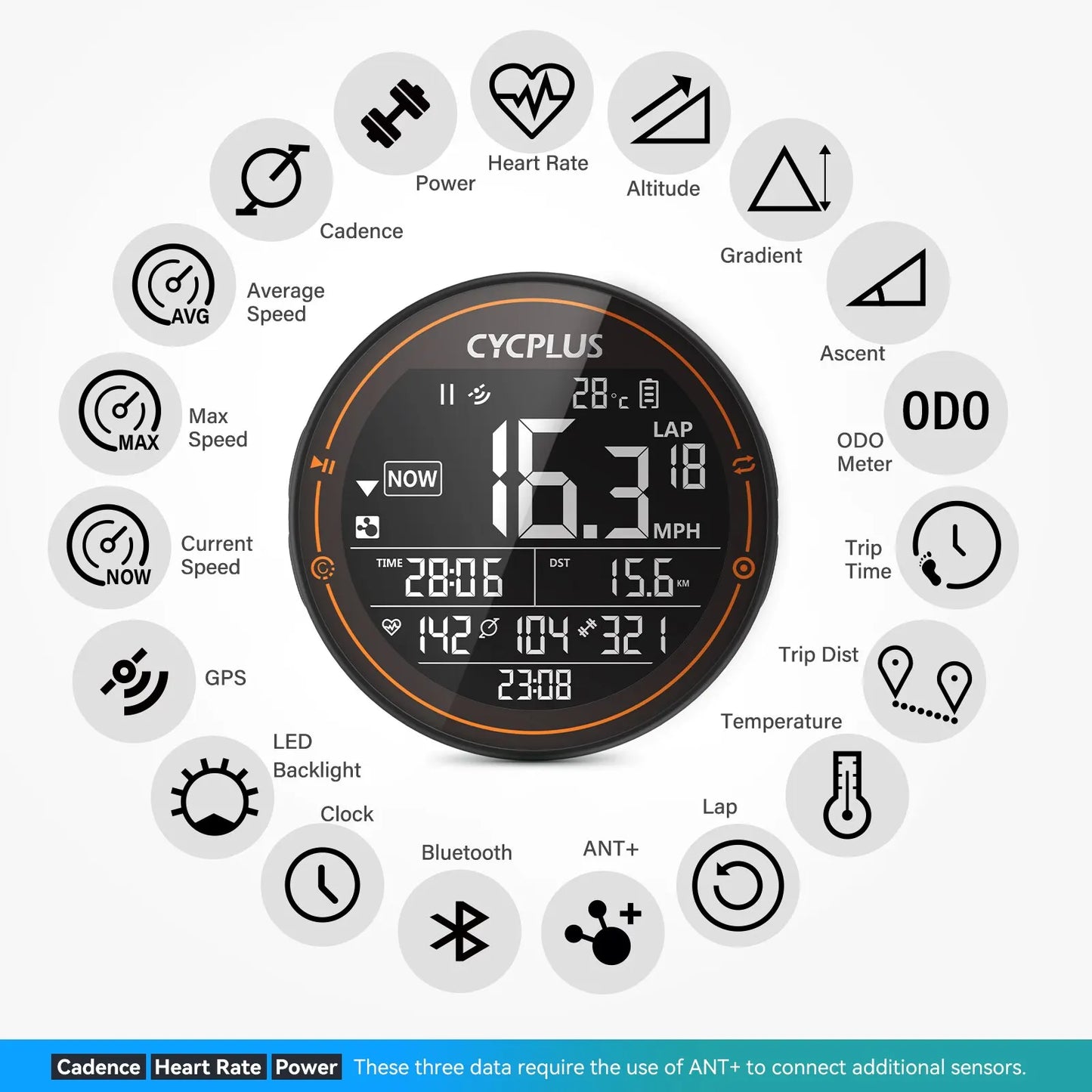 CYCPLUS M2 Wireless GPS Bicycle Computer ANT+ Bluetooth Cycling Road Bike MTB Waterproof Speed Meter Cadence Power Accessories-EXPROTAS