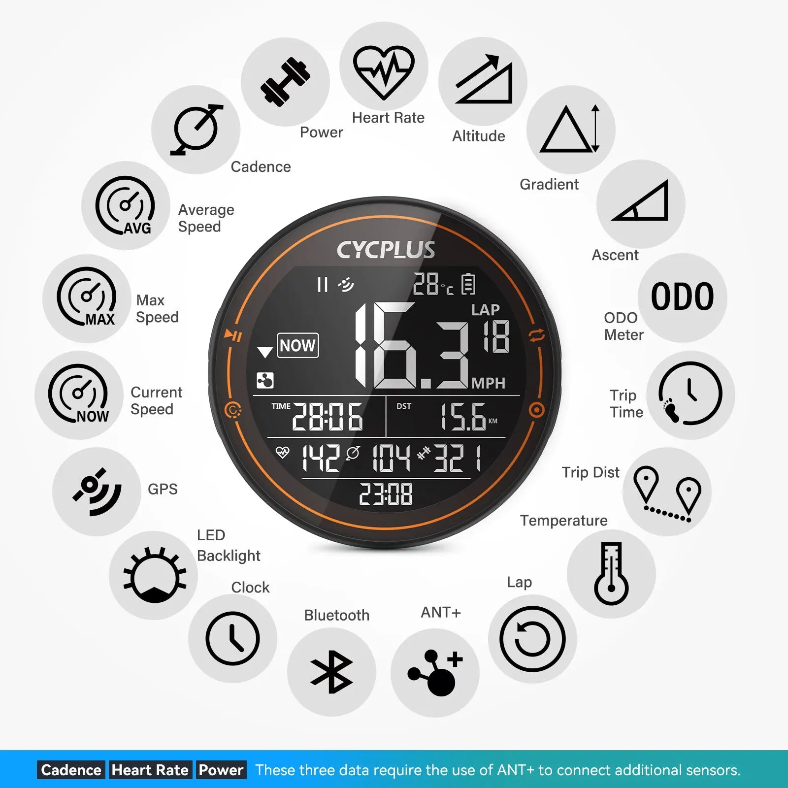 CYCPLUS M2 Wireless GPS Bicycle Computer ANT+ Bluetooth Cycling Road Bike MTB Waterproof Speed Meter Cadence Power Accessories-EXPROTAS