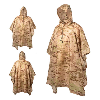 Men's Military Camo Waterproof Raincoat, Impermeable Zipper Rain Poncho for Motorcycle
