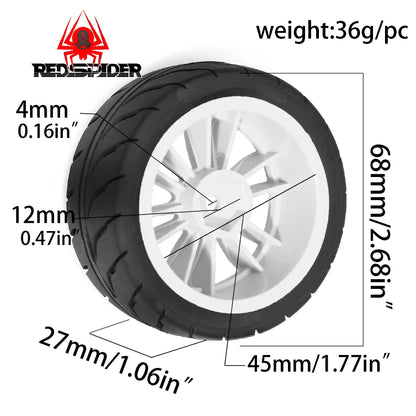 4pcs 68mm Rubber Tire Wheels 12mm Hex for Tamiya TT01 TT02 XV01 XV02 1/10