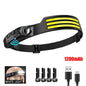 Rechargeable Head Lamp 1200mAh LED Waterproof Torch USB Headlamp Bright