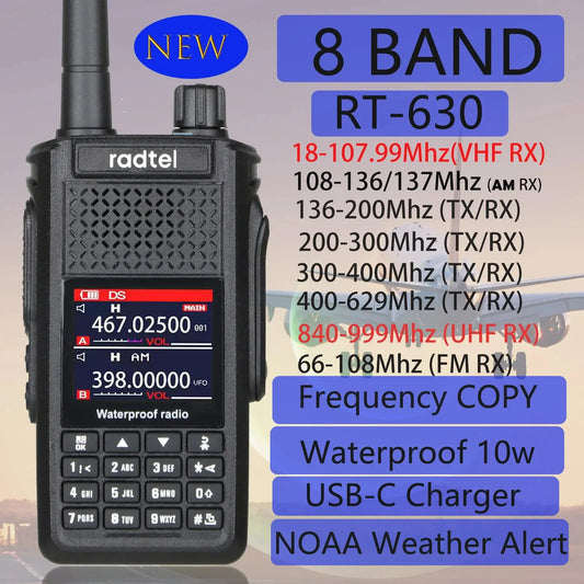Radtel RT-630 Walkie Talkie 10W Amateur Radio IP67 Waterproof 8 Bands